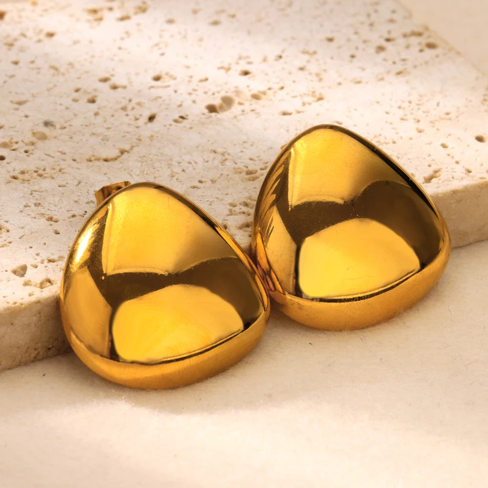 Glossy Geometric Stainless Steel Stud Earring for Women Gold Color Aesthetic Wedding Earring Jewelry Accessories Gift mujer