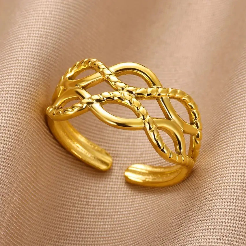 Stainless Steel Hollow String Braided Open Rings For Women Gold Color Geometric Tren dy Wedding Ring Aesthetic Jewelry Gift