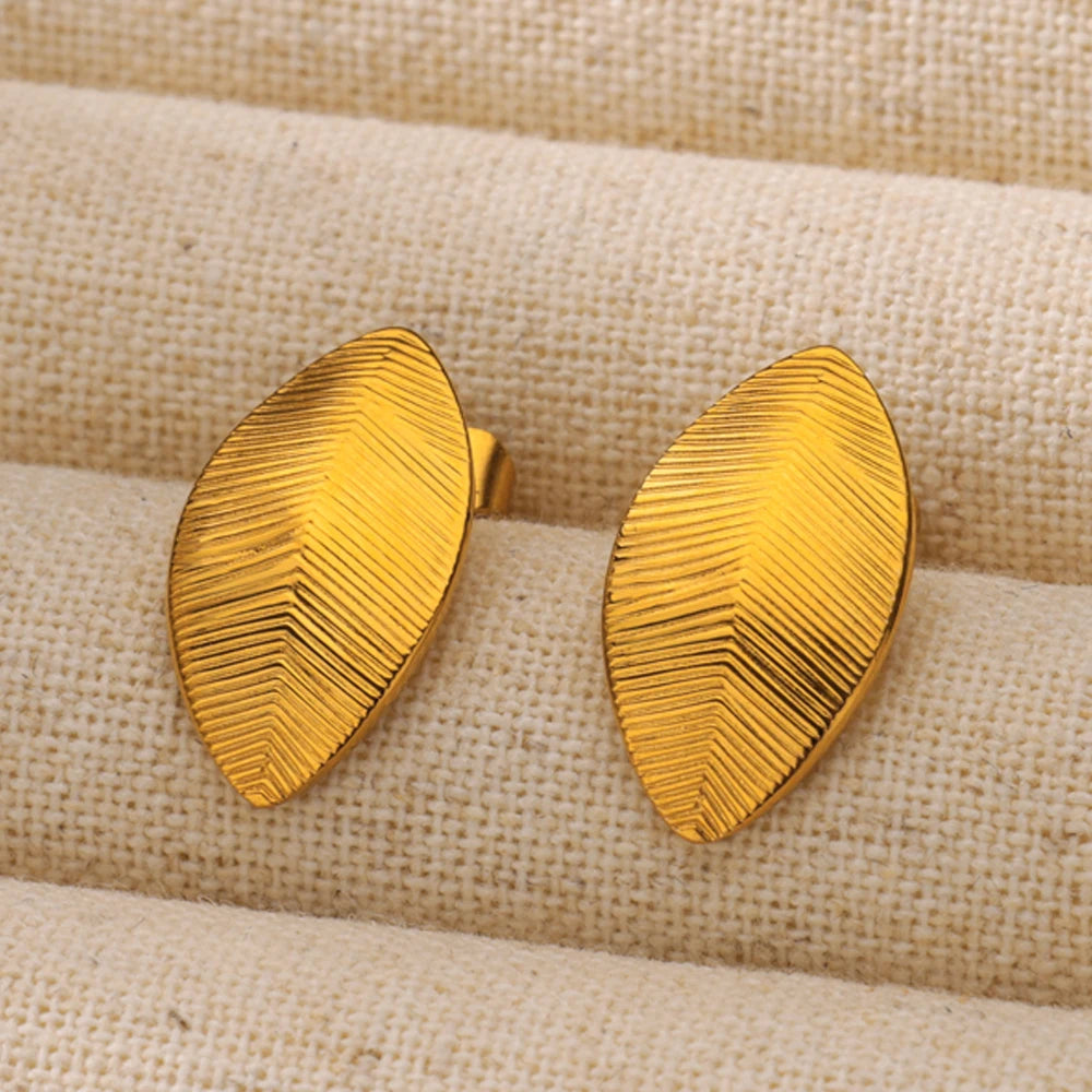Gold Color Texture Leaf Stainless Steel Stud Earrings for Women Aesthetic Wedding Earring Wholesale Trendy Women Jewelry Gift