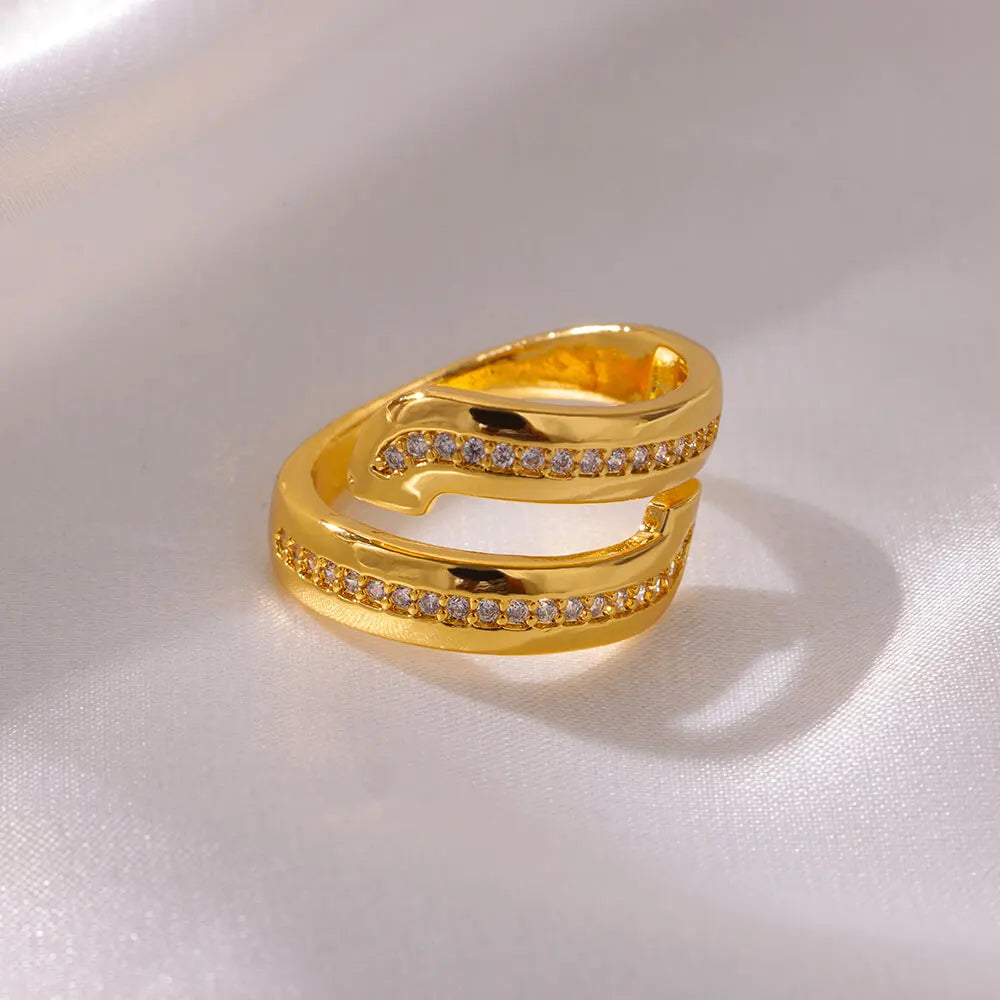 Stainless Steel White Zircon Open Rings For Women Gold Color Geometric Trendy Wedding Ring Aesthetic Designer Jewelry Gift BFF