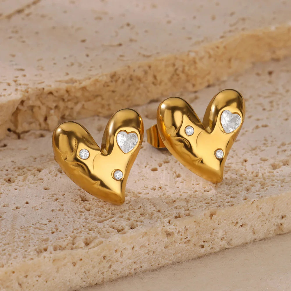 Stainless Steel Star Heart Stud Earring for Women Trendy Gold Color Chunky Dome Statement Earring Girls Daily Wear Accessories