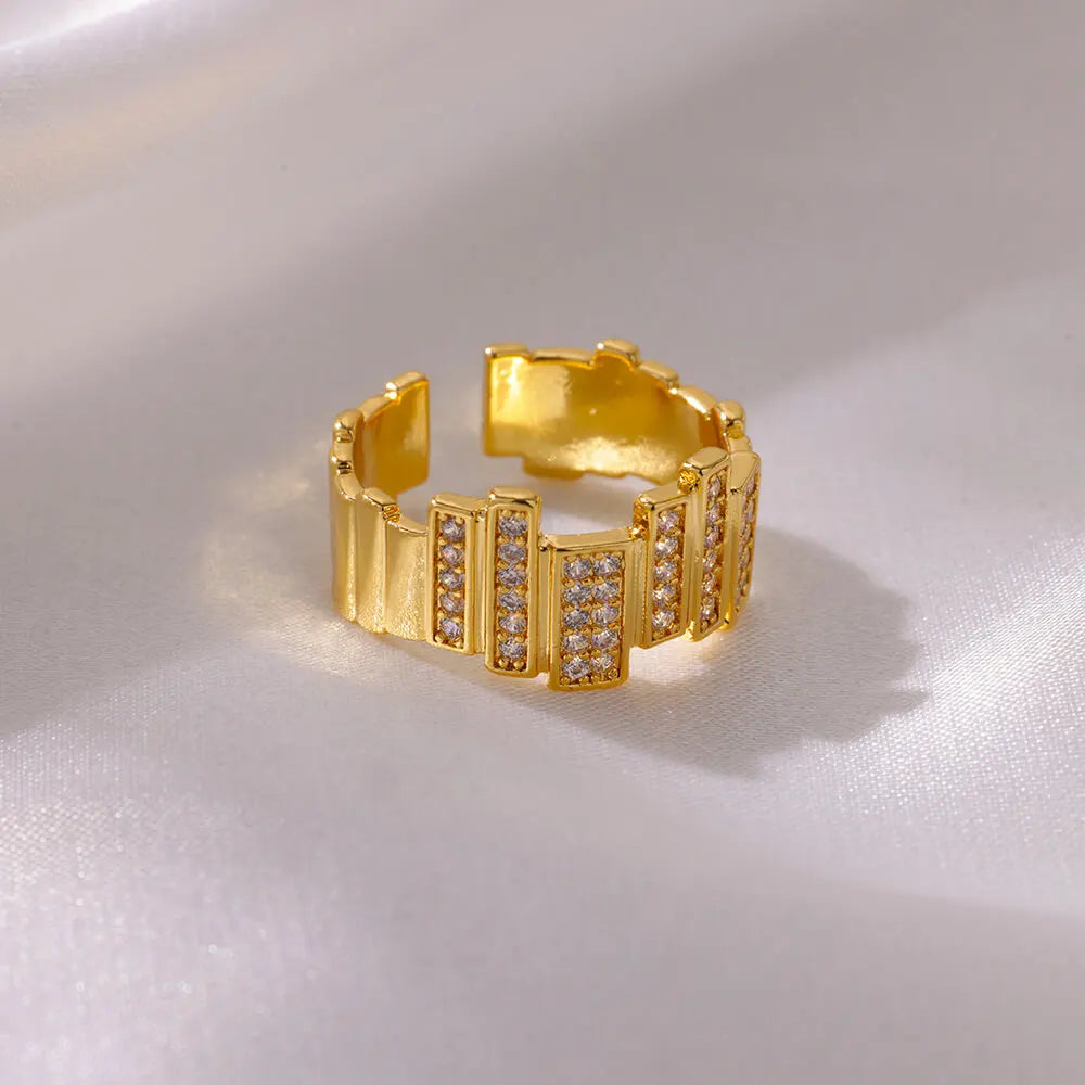 Irregular Zircon Stainless Steel Rings For Women Gold Color Geometric Trendy Wedding Aesthetic Ring Jewelry Party Accesories