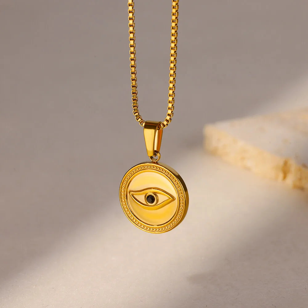 Stainless Steel Black Zircon Evil Eye Necklaces for Women Gold Color Aesthetic Necklace Wedding Party Jewelry Accessories 2024