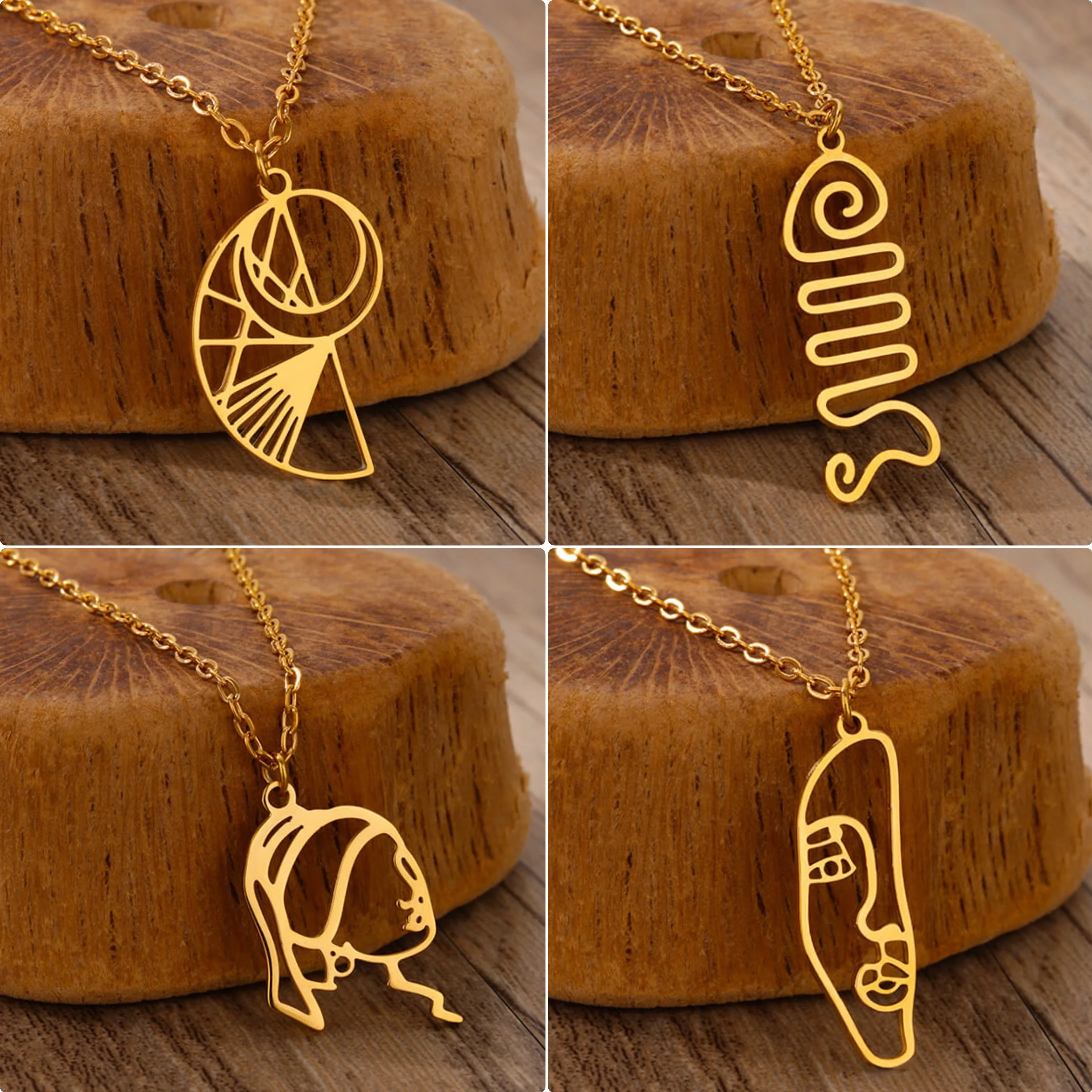 Hollow Stainless Steel Art Aesthetic Pendant Necklace For Women Gold Color Chain Necklaces Wedding Banquet Jewelry Gift mujer