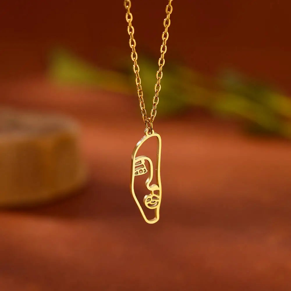 Hollow Stainless Steel Art Aesthetic Pendant Necklace For Women Gold Color Chain Necklaces Wedding Banquet Jewelry Gift mujer