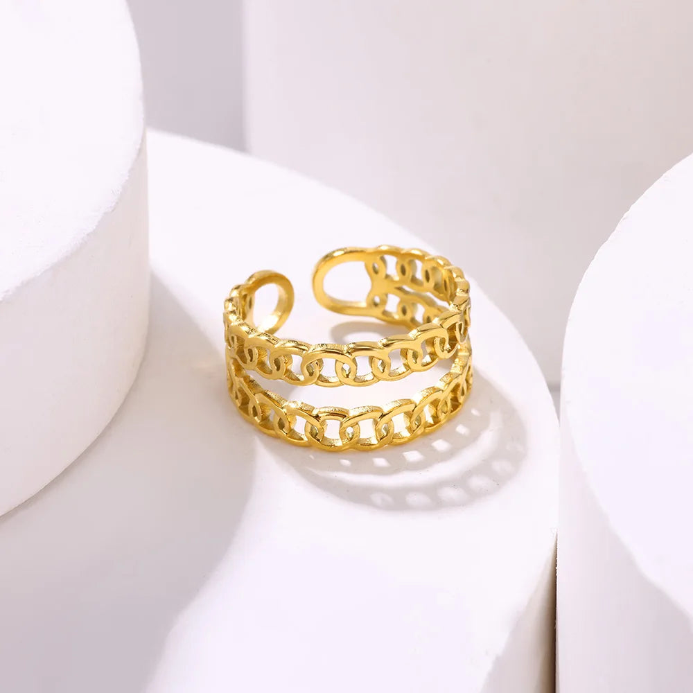 Minimalist Stainless Steel Multi Layer Geometric Rings for Women Gold Color Aesthetic Wedding Couple Ring Summer Beach Jewelry