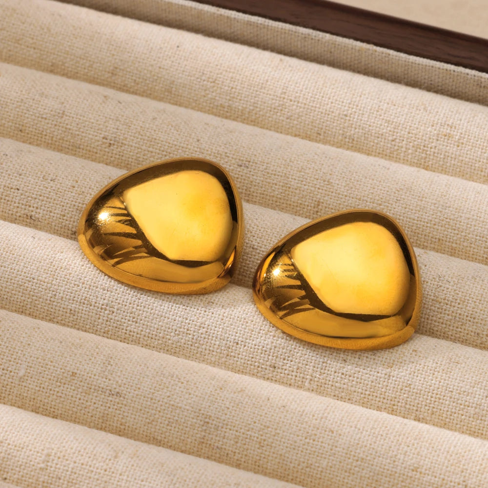 Glossy Geometric Stainless Steel Stud Earring for Women Gold Color Aesthetic Wedding Earring Jewelry Accessories Gift mujer