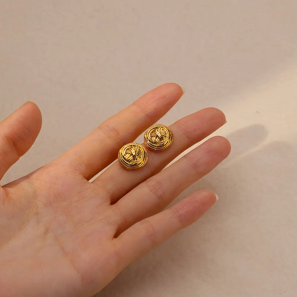 Delicate Button Stainless Steel Stud Earrings Creative Round Gold Color Aesthetic Wedding Earring Jewelry Accessories mujer