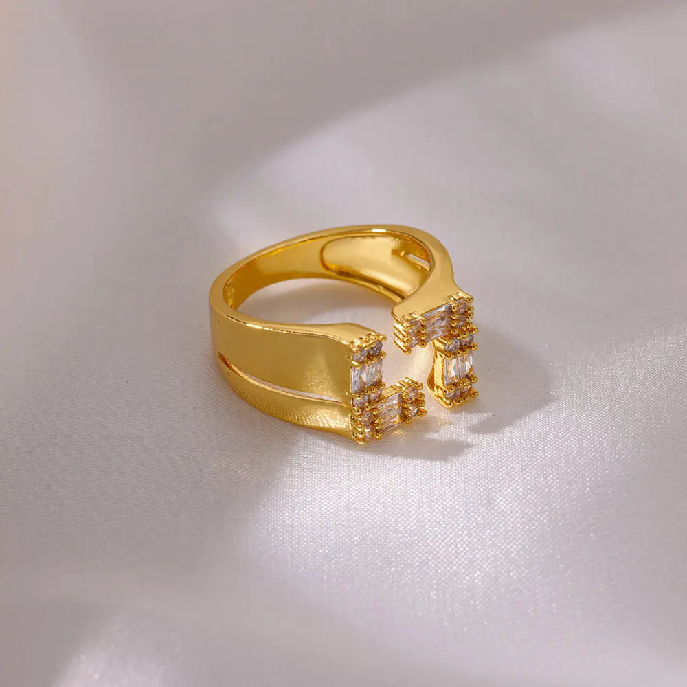 White Zircon Stainless Steel Rings For Women Gold Color Geometric Vintage Wedding Aesthetic Ring Jewelry Gift Party Accesories