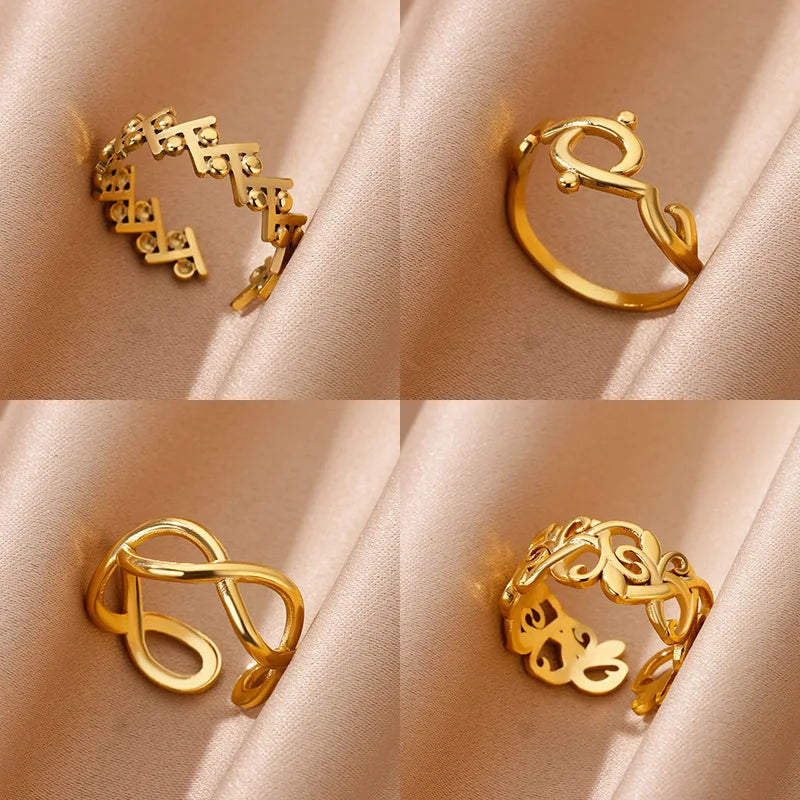 Stainless Steel Geometric Rings For Women Gold Color Aesthetic Wedding Ring Trendy Jewelry Accessories Gift anillos mujer