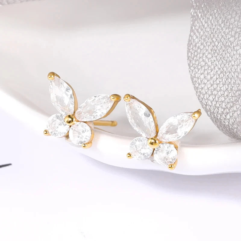 2023 Vintage Crystal Butterfly Stud Earrings For Women Fashion Jewelry Simple Elegant Earring Gold Color Ear Metal Party Gifts