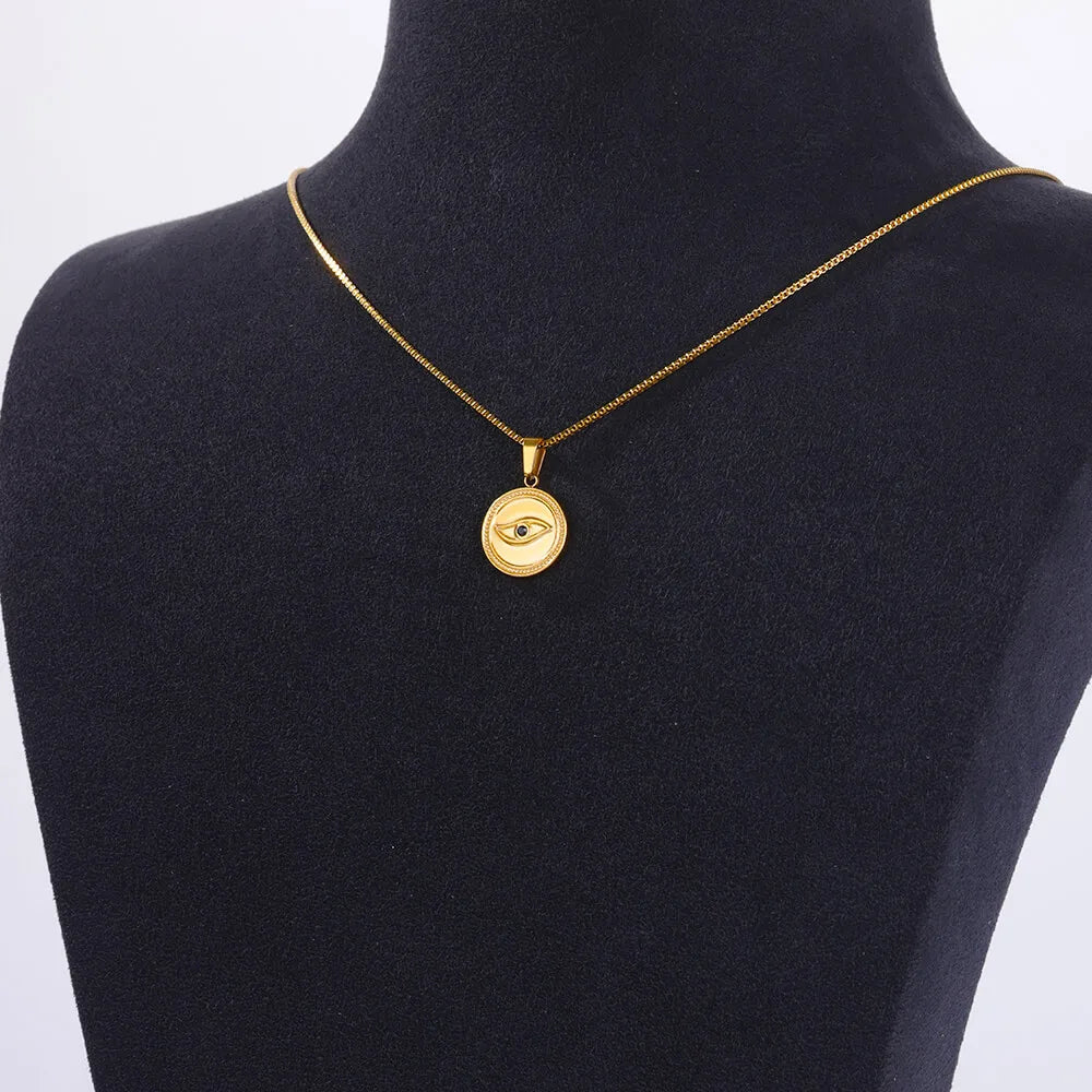 Stainless Steel Black Zircon Evil Eye Necklaces for Women Gold Color Aesthetic Necklace Wedding Party Jewelry Accessories 2024