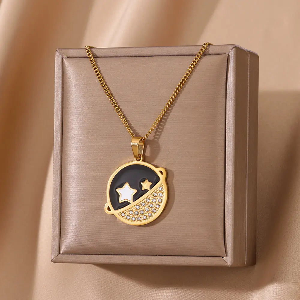 Stainless Steel Planet Pendant Stars Necklace s for Women Gold Color High Quality Wedding Aesthetic Pendant Necklace Jewelry