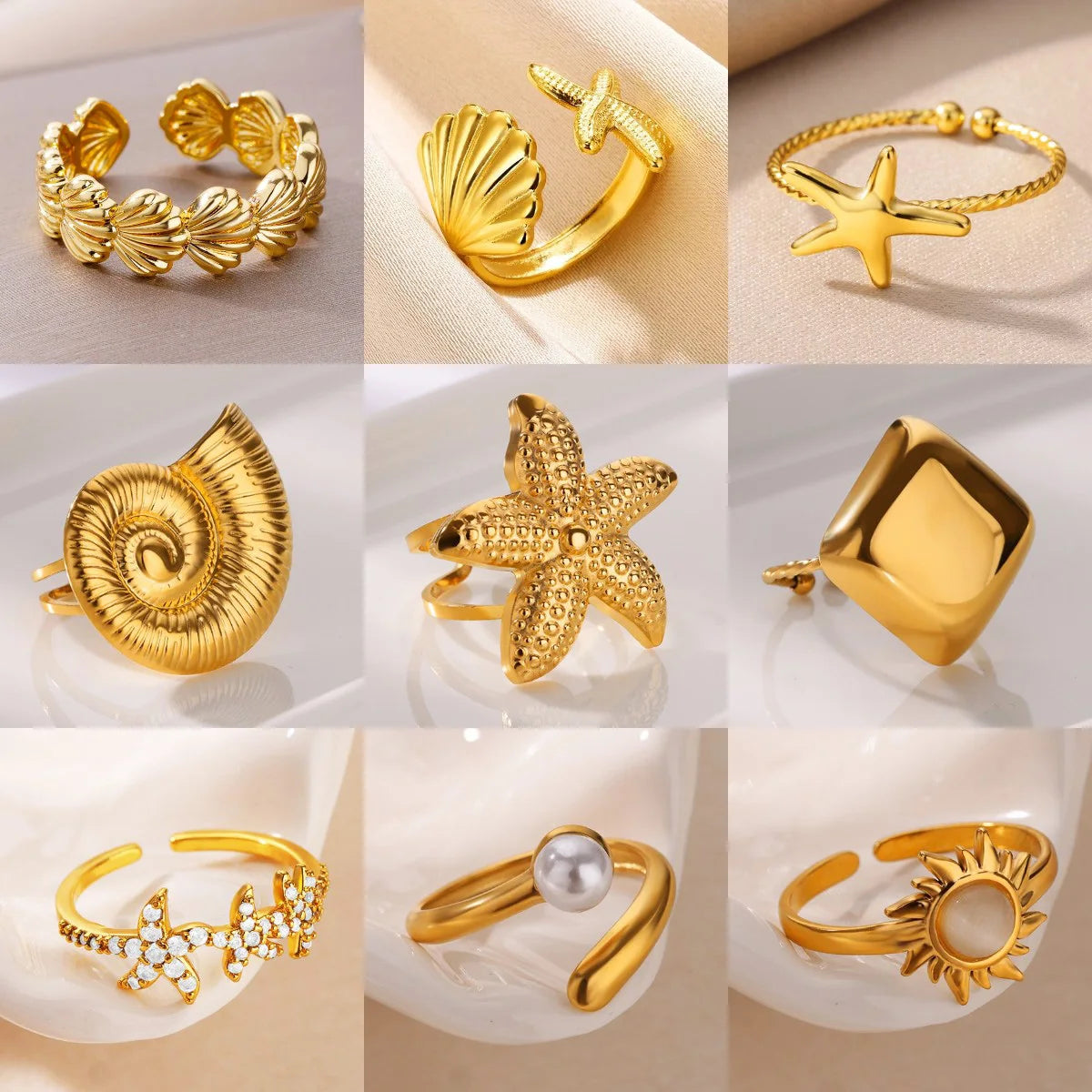 Cute Starfish Stainless Steel Rings for Women Gold Color Elegant Wedding Party Aesthetic Zircon Ring Beach Jewelry Accessories