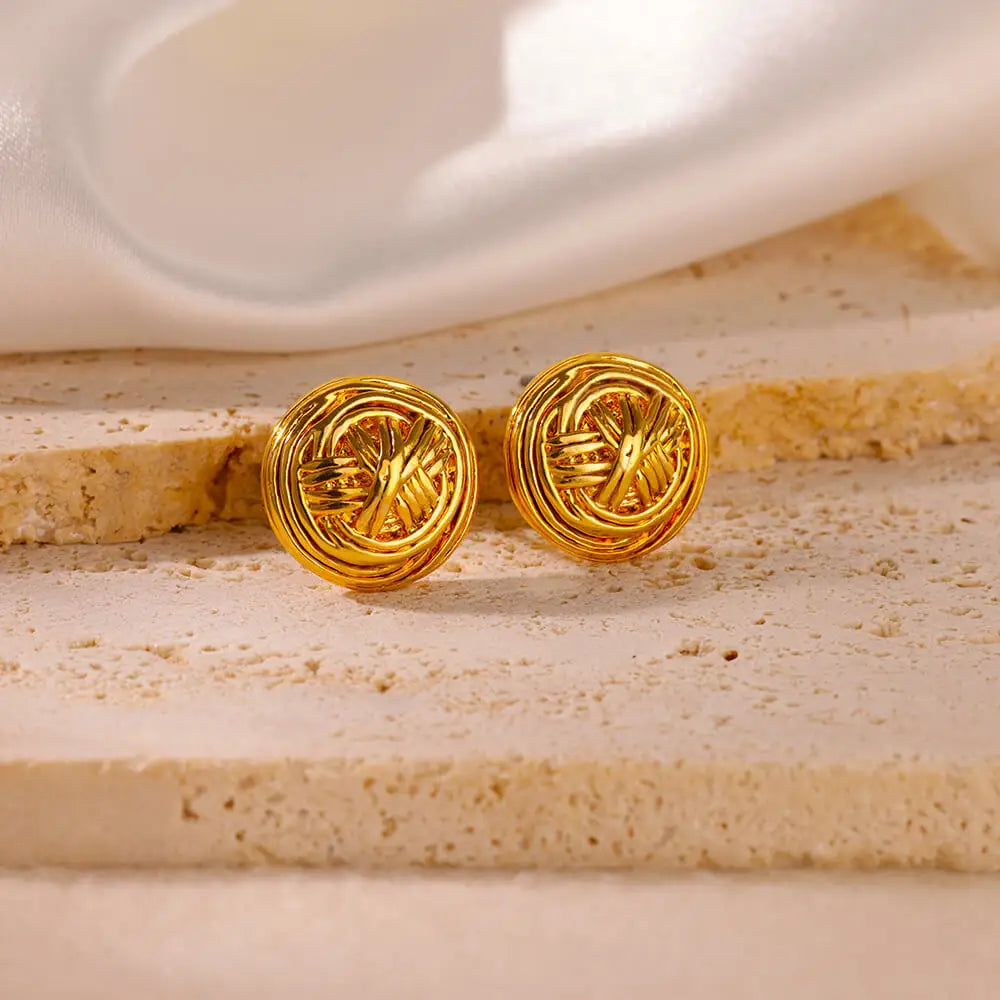 Delicate Button Stainless Steel Stud Earrings Creative Round Gold Color Aesthetic Wedding Earring Jewelry Accessories mujer