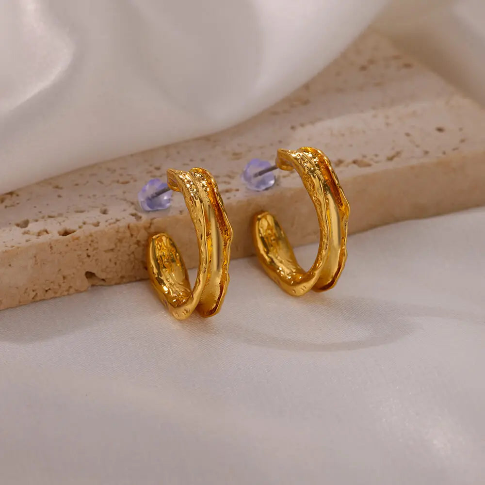 Glossy C Shaped Hoop Earrings for Women Stainless Steel Vintage Elegant Style Earring Jewelry Wedding Gifts For Women Daily Wear