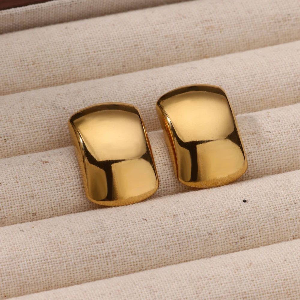 Glossy Chunky Dome C-Shape Stainless Steel Earrings For Women Gold Color Trendy Wedding Aesthetic Earring Jewelry Accessories