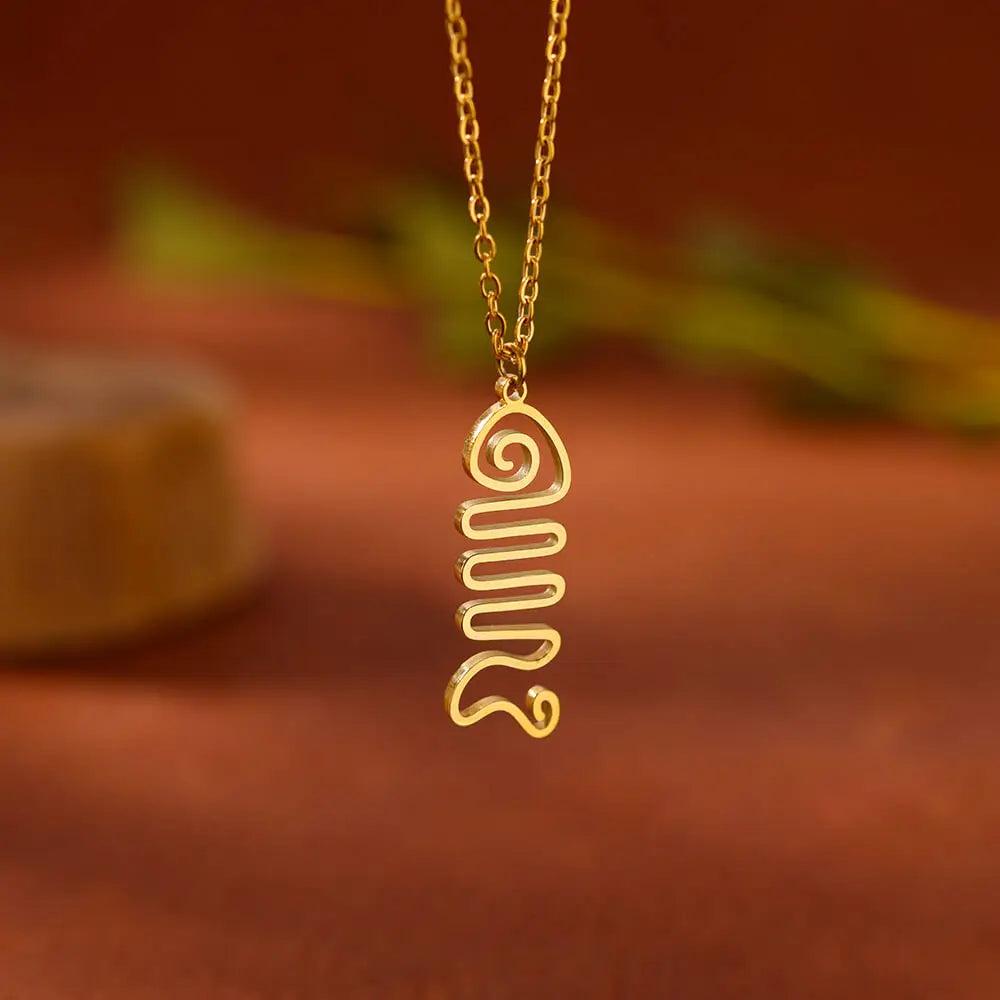 Hollow Fish Bone Stainless Steel Chain Necklace For Women Gold Color Aesthetic Fish Pendant Necklaces Wedding Banquet Jewelry