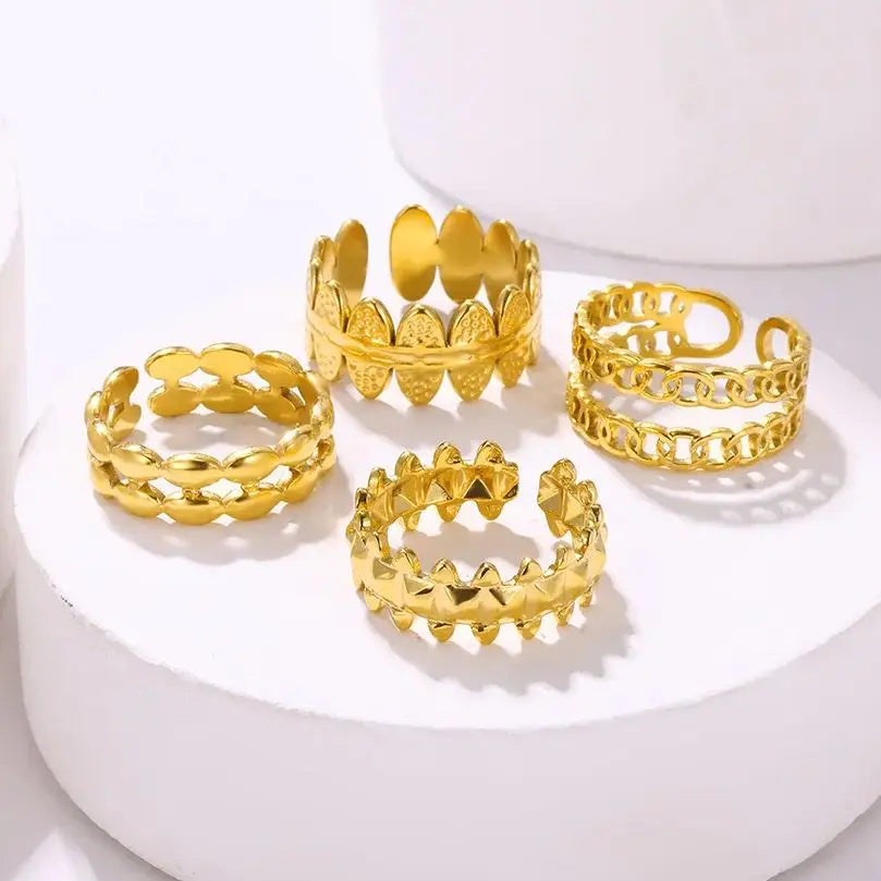 Minimalist Stainless Steel Multi Layer Geometric Rings for Women Gold Color Aesthetic Wedding Couple Ring Summer Beach Jewelry