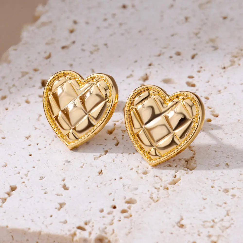 Vintage Heart Stud Earrings For Women Gold Color Stainless Steel Heart Earring 2023 Trend Female Elegant Wedding Jewelry aretes