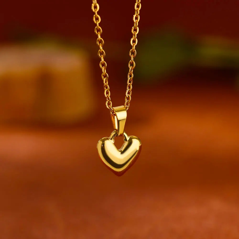 Classic Heart Stainless Steel Pendant Necklace for Women Gold Color Wedding Party Chain Necklaces Jewelry Accessories Gift BFF