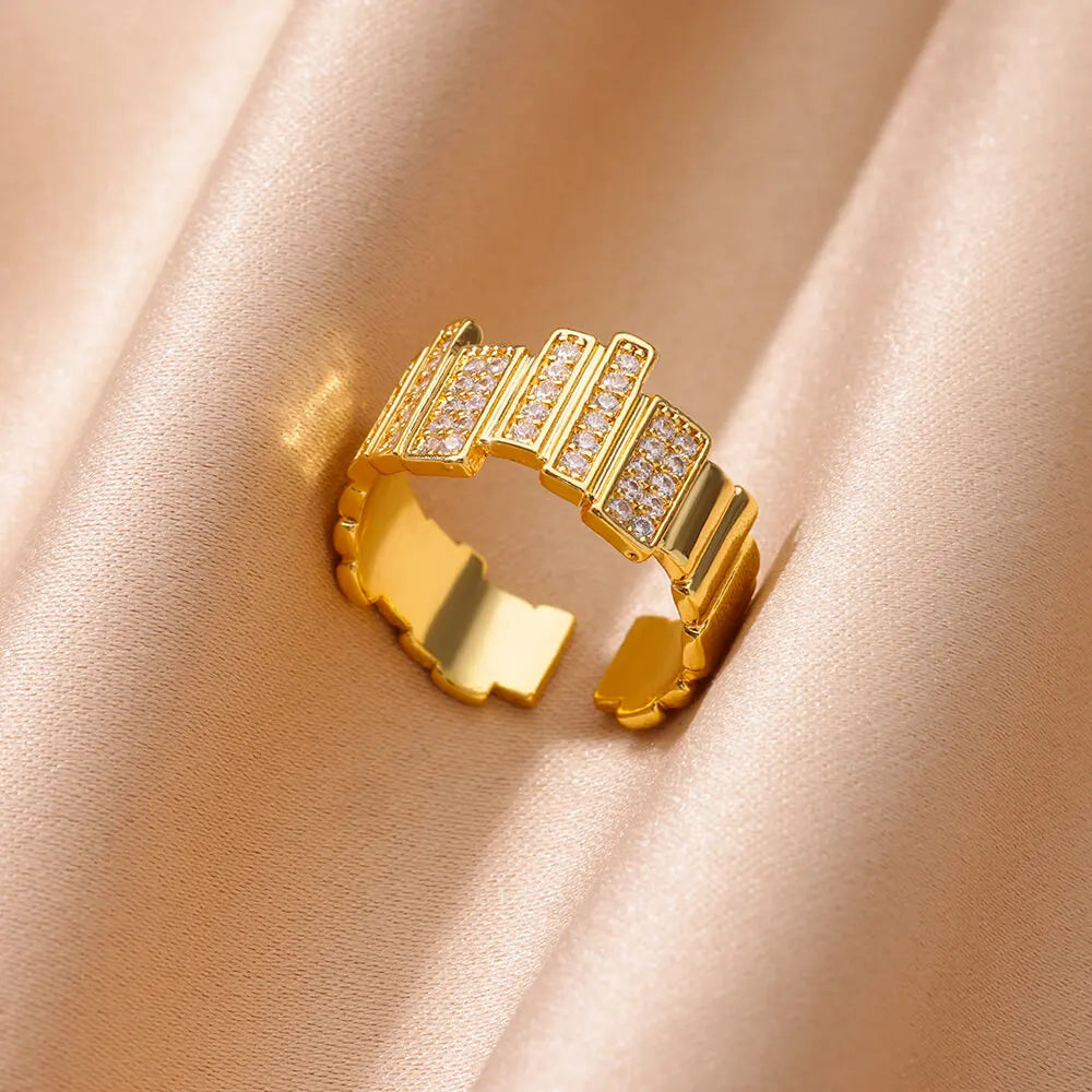 Irregular Zircon Stainless Steel Rings For Women Gold Color Geometric Trendy Wedding Aesthetic Ring Jewelry Party Accesories