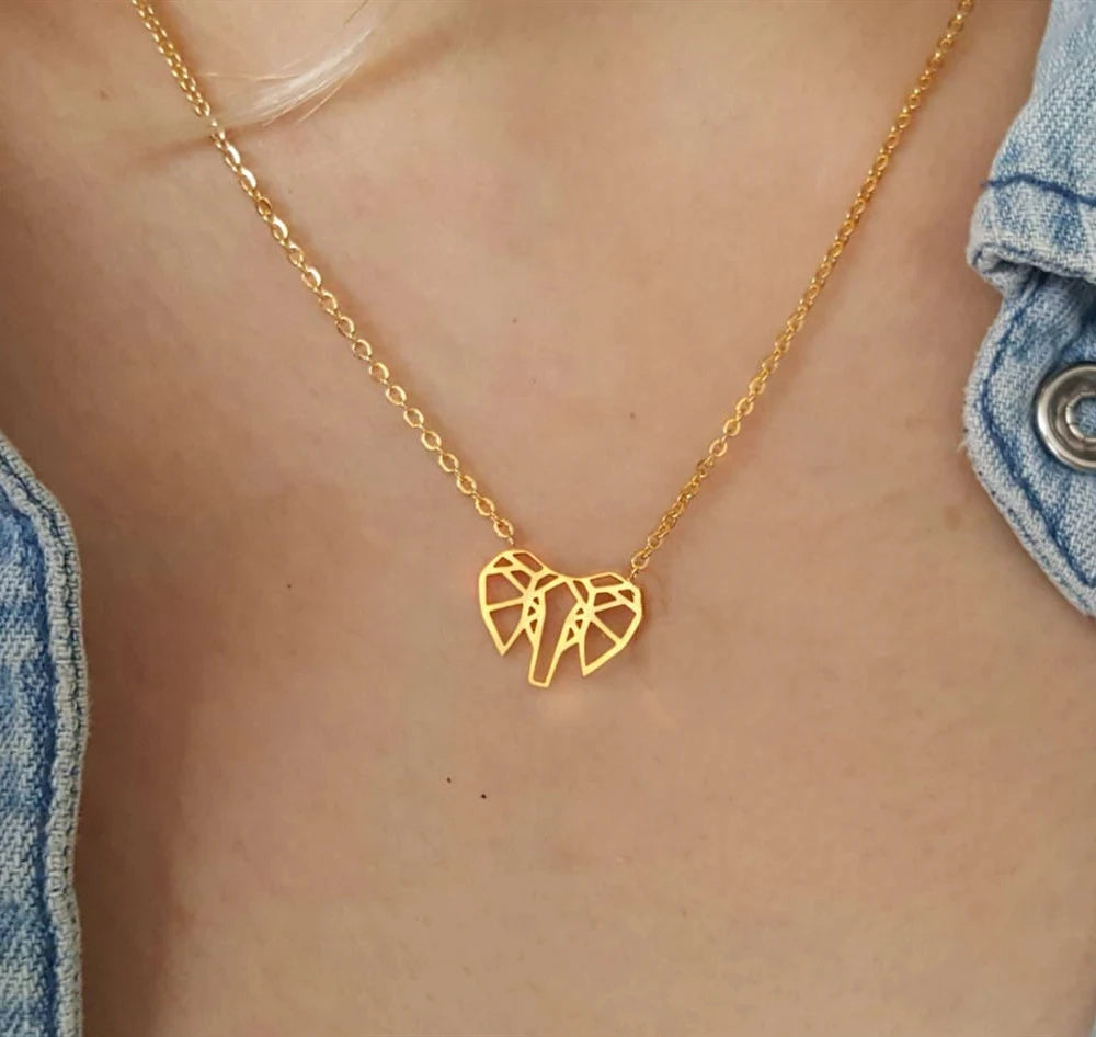 Origami Elephant Statement Necklaces for Women Gold Plated Chain Stainless Steel Necklace Men Bijoux Femme Ketting Feminino