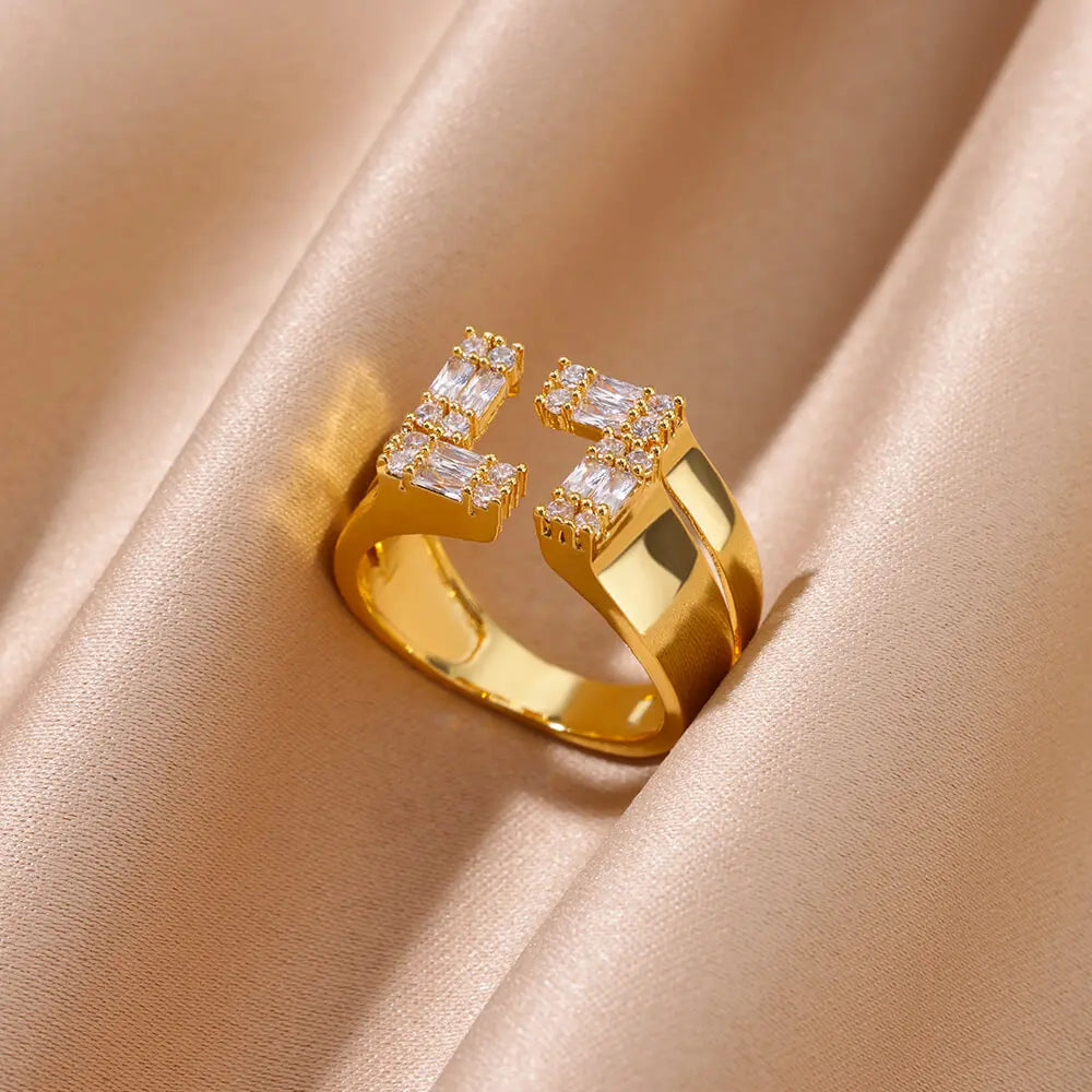 White Zircon Stainless Steel Rings For Women Gold Color Geometric Vintage Wedding Aesthetic Ring Jewelry Gift Party Accesories