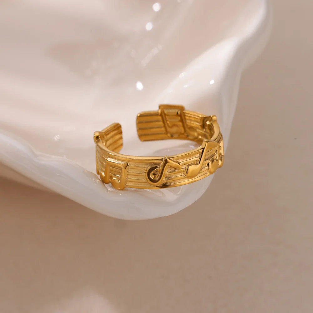 Stainless Steel Note Open Rings for Women Trendy Gold Color Wedding Aesthetic Couple Ring Creative Jewelry Accessories Gift BFF