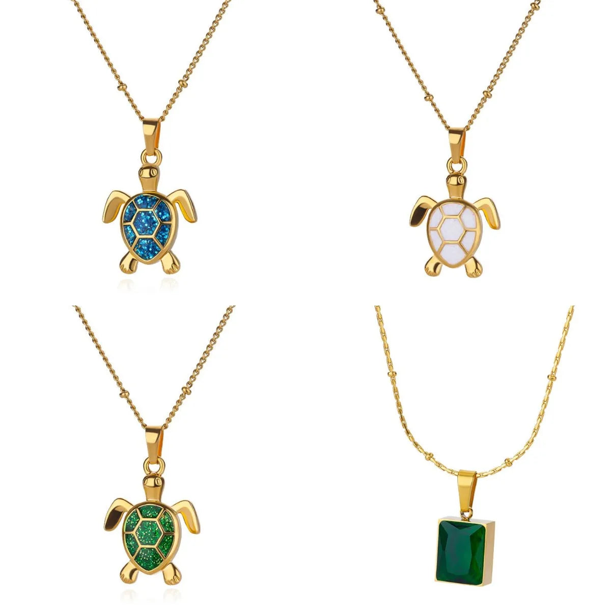 Oil Drop Green Turtle Stainless Steel Necklace s for Women Gold Color Aesthetic Pendant Choker Necklace Jewelry Accessories