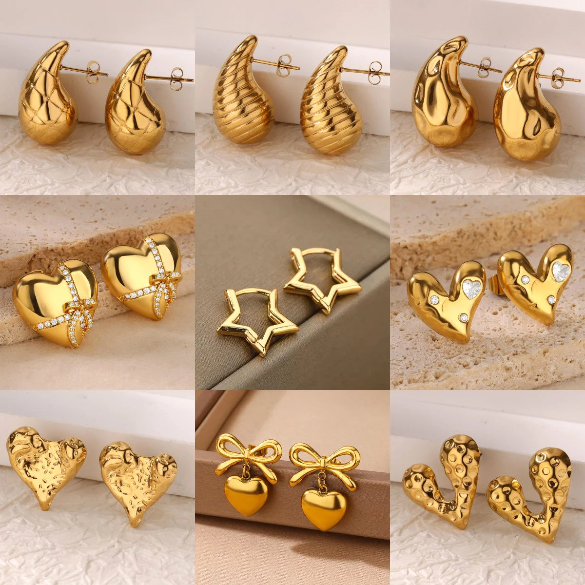 Stainless Steel Star Heart Stud Earring for Women Trendy Gold Color Chunky Dome Statement Earring Girls Daily Wear Accessories