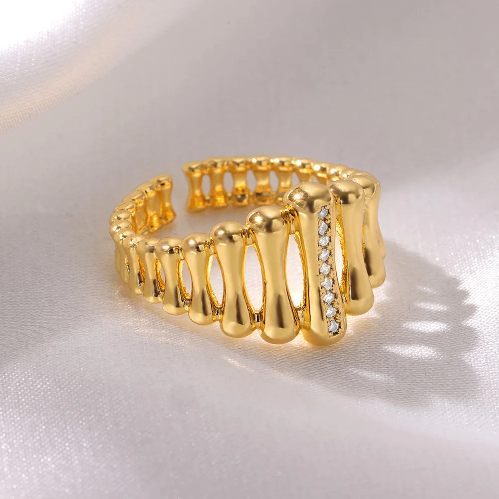 Vertical Striped Zircon Stainless Steel Open Rings For Women Gold Color Geometric Trendy Wedding Aesthetic Ring Jewelry anillos