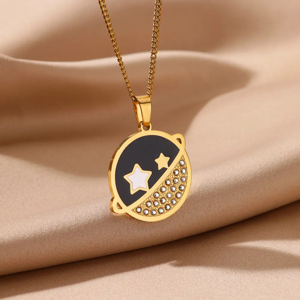 Stainless Steel Planet Pendant Stars Necklace s for Women Gold Color High Quality Wedding Aesthetic Pendant Necklace Jewelry