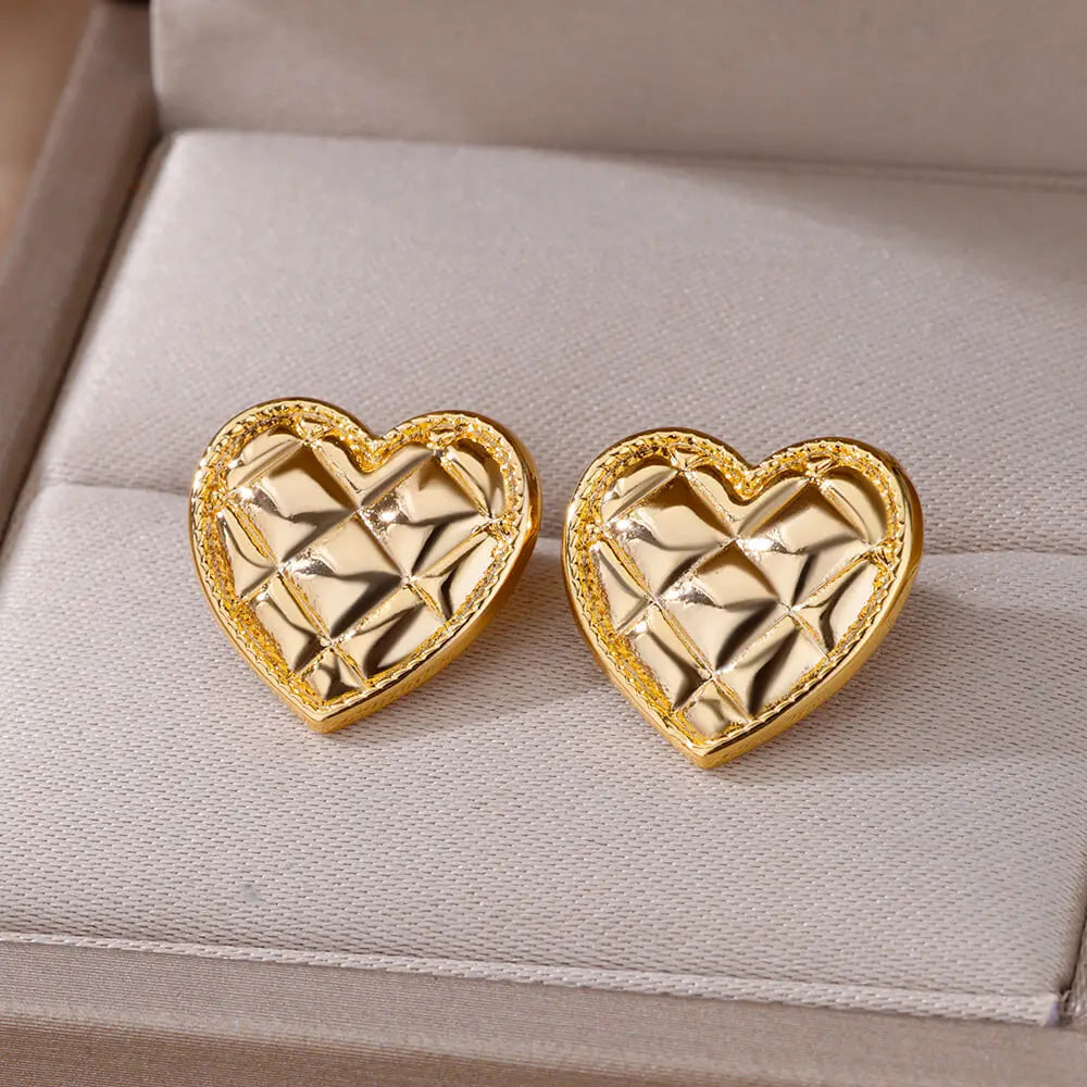 Vintage Heart Stud Earrings For Women Gold Color Stainless Steel Heart Earring 2023 Trend Female Elegant Wedding Jewelry aretes
