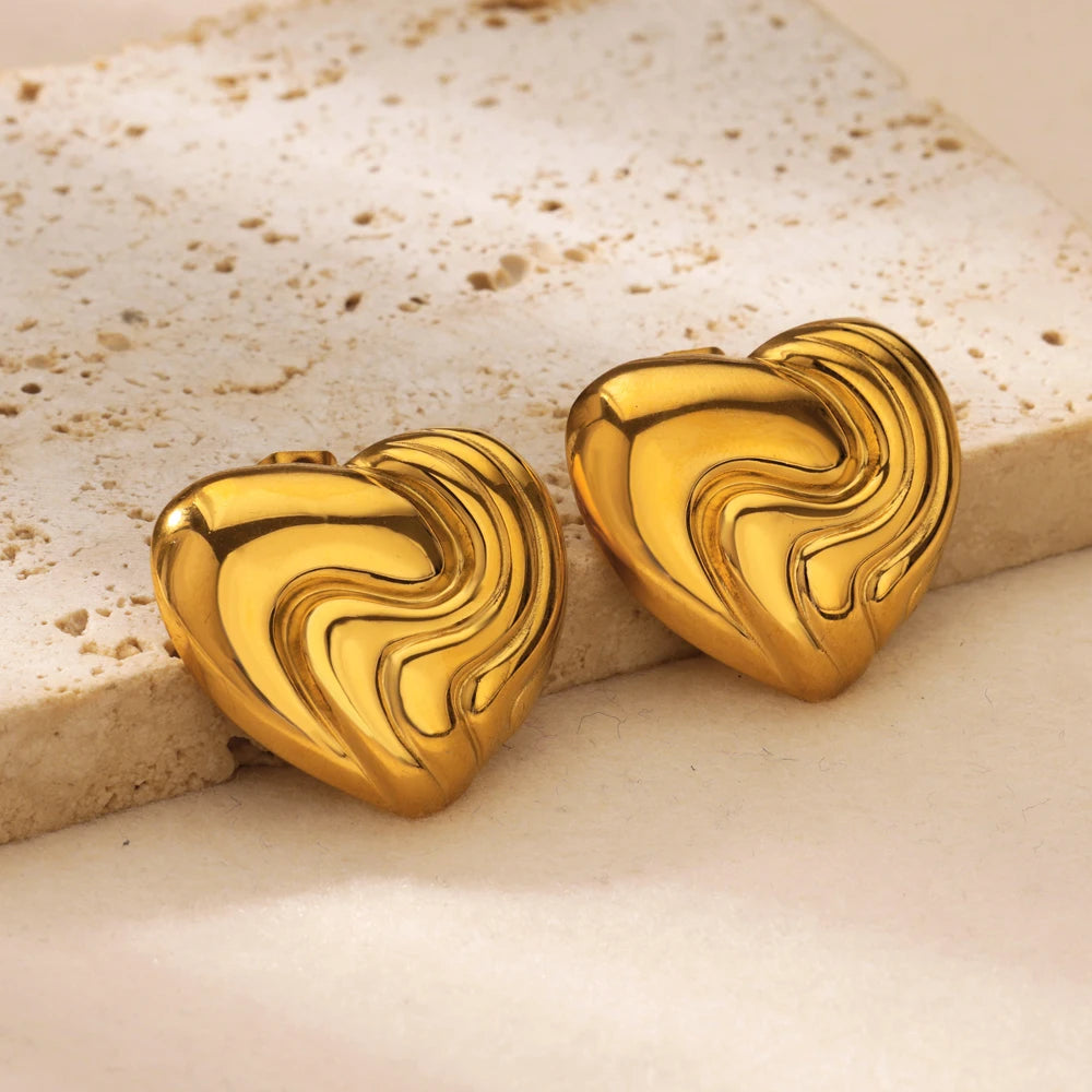 Minimalist Heart Stainless Steel Stud Earrings for Women Gold Color Geometric Aesthetic Earring Elegant Wedding Jewelry BFF