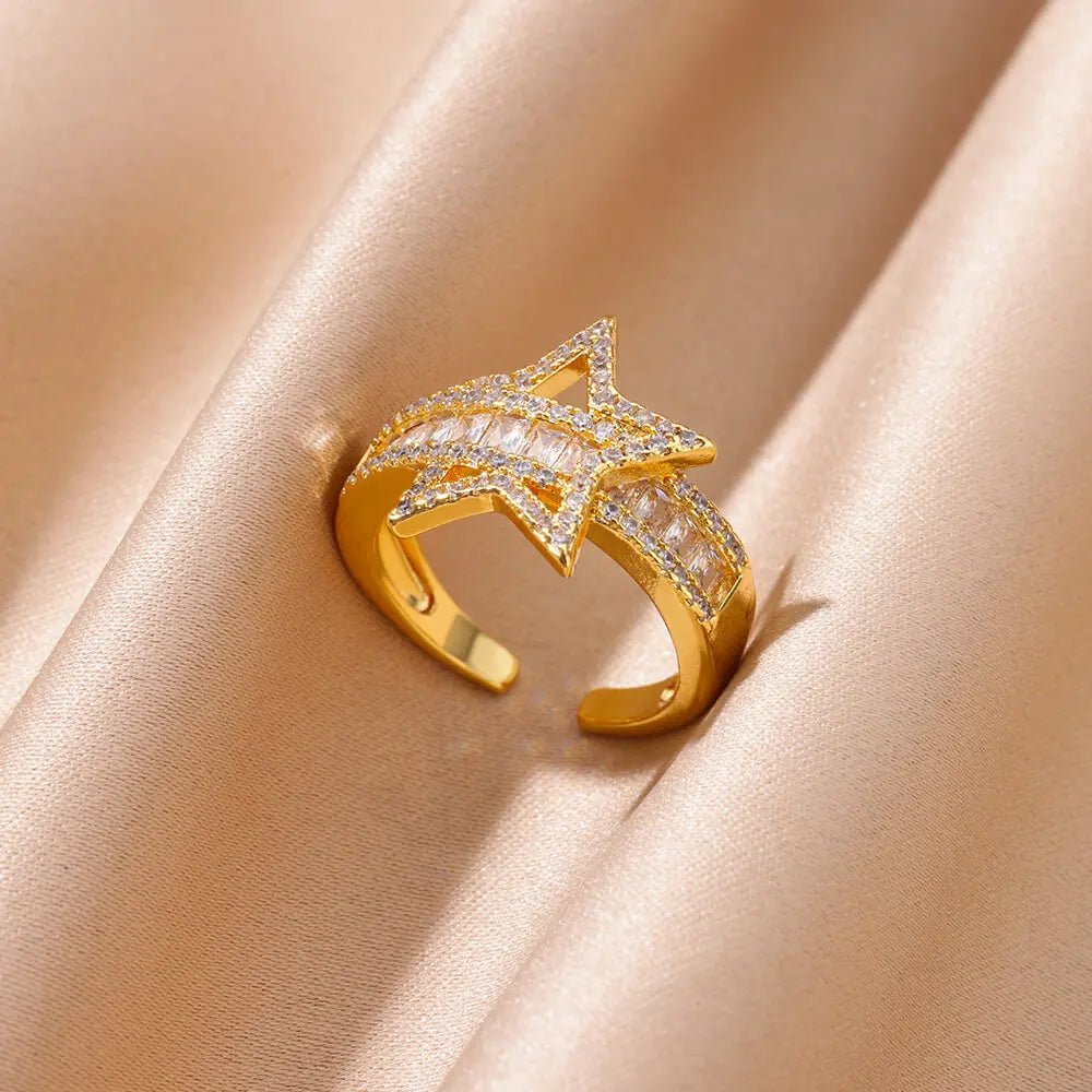 Heart Shape Zircon Stainless Steel Rings For Women Gold Color Geometric Vintage Wedding Aesthetic Ring Jewelry Party Accesories