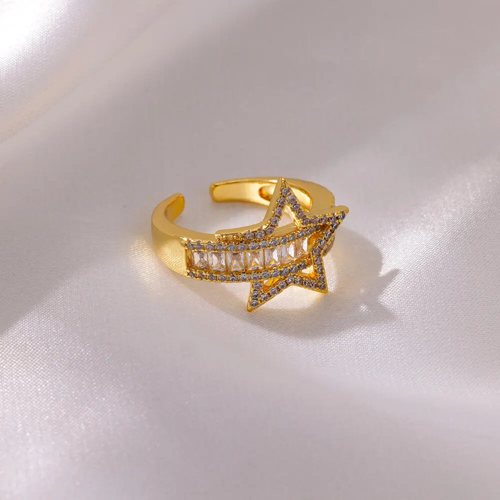 Heart Shape Zircon Stainless Steel Rings For Women Gold Color Geometric Vintage Wedding Aesthetic Ring Jewelry Party Accesories