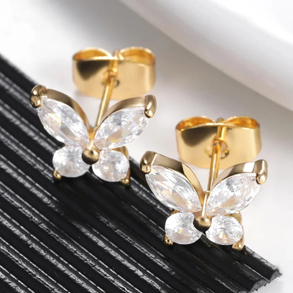 2023 Vintage Crystal Butterfly Stud Earrings For Women Fashion Jewelry Simple Elegant Earring Gold Color Ear Metal Party Gifts