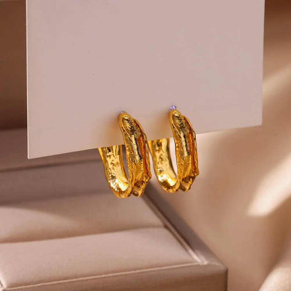 Glossy C Shaped Hoop Earrings for Women Stainless Steel Vintage Elegant Style Earring Jewelry Wedding Gifts For Women Daily Wear
