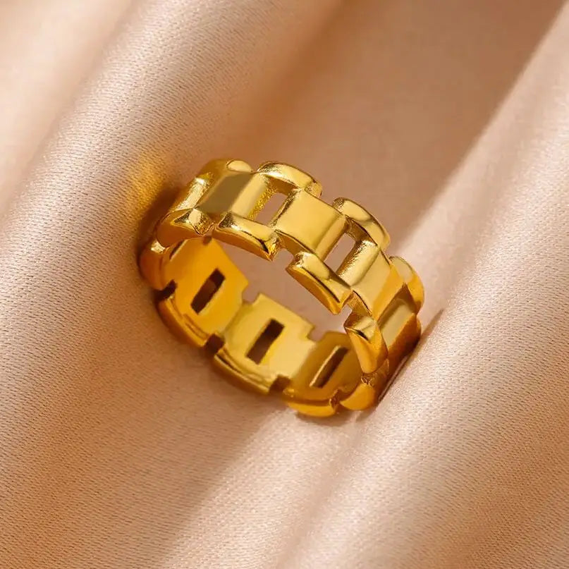 Stainless Steel Watch Strap Shape Rings for Women Gold Color Aesthetic Designer Wedding Couple Ring Minimalist Jewelry anillos